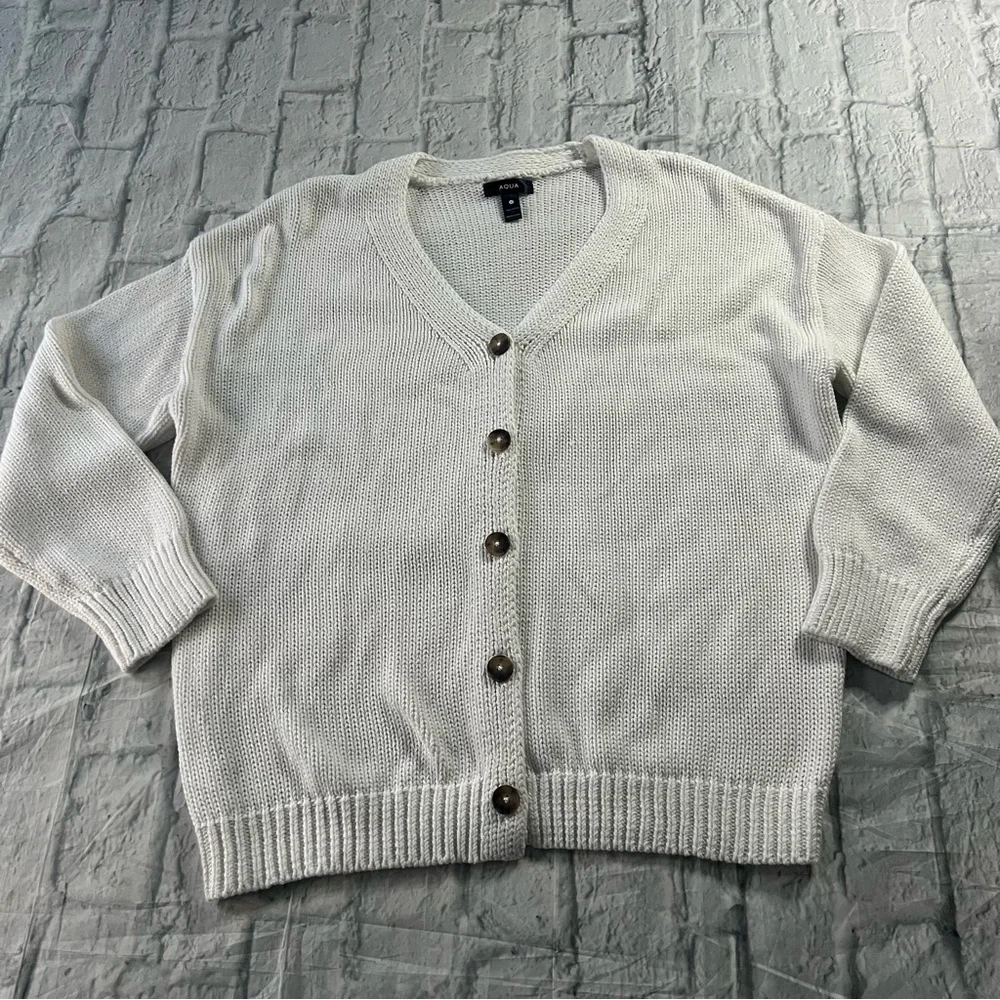 Aqua Oversized 100% Cotton Knit Cardigan White - Picture 6 of 6